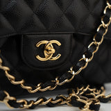 CHANEL Handbag Black Caviar Quilted Jumbo Classic Flap Gold Hardware - Redeluxe