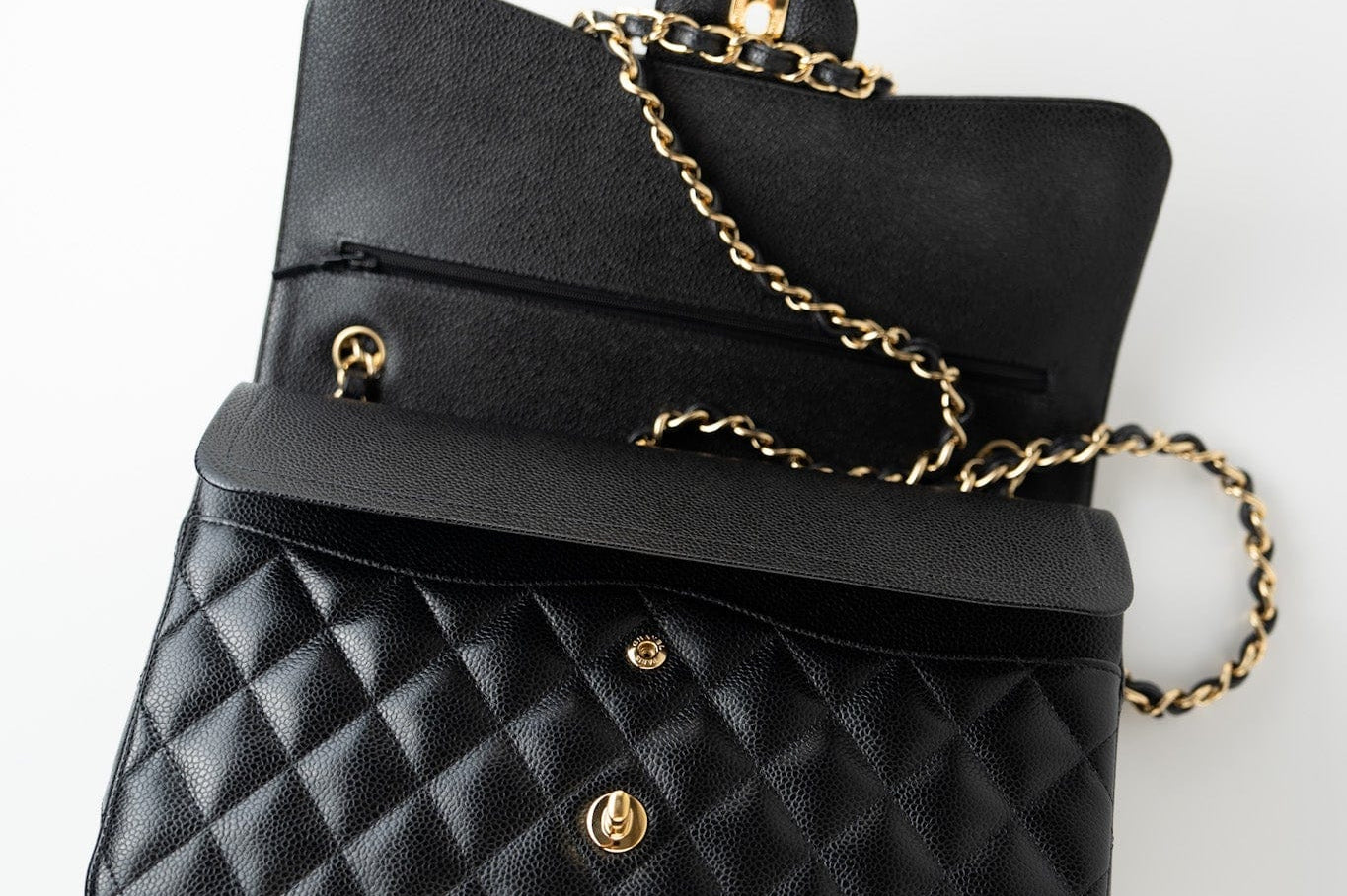 CHANEL Handbag Black Caviar Quilted Jumbo Classic Flap Gold Hardware - Redeluxe