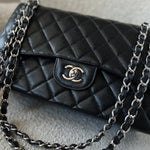 CHANEL Handbag Black Caviar Quilted Jumbo Classic Flap Silver Hardware - Redeluxe