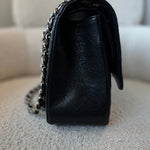 CHANEL Handbag Black Caviar Quilted Jumbo Classic Flap Silver Hardware - Redeluxe