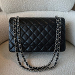 CHANEL Handbag Black Caviar Quilted Jumbo Classic Flap Silver Hardware - Redeluxe