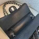 CHANEL Handbag Black Caviar Quilted Jumbo Classic Flap Silver Hardware - Redeluxe