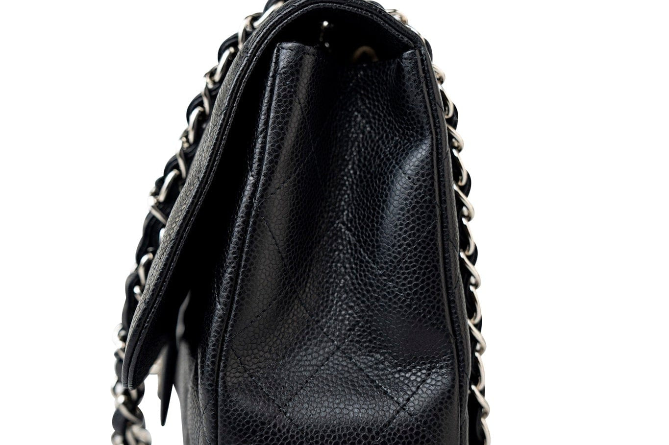 CHANEL Handbag Black Caviar Quilted Jumbo Single Flap Silver Hardware - Redeluxe