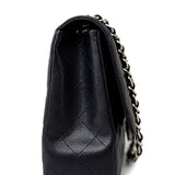 CHANEL Handbag Black Caviar Quilted Jumbo Single Flap Silver Hardware - Redeluxe