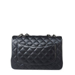 CHANEL Handbag Black Caviar Quilted Jumbo Single Flap Silver Hardware - Redeluxe