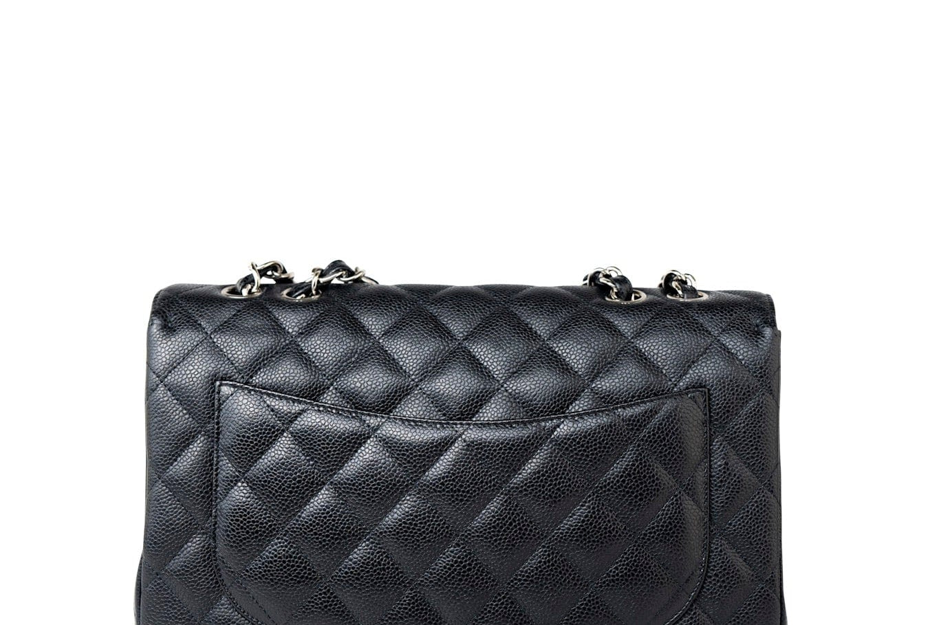 CHANEL Handbag Black Caviar Quilted Jumbo Single Flap Silver Hardware - Redeluxe