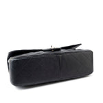 CHANEL Handbag Black Caviar Quilted Jumbo Single Flap Silver Hardware - Redeluxe