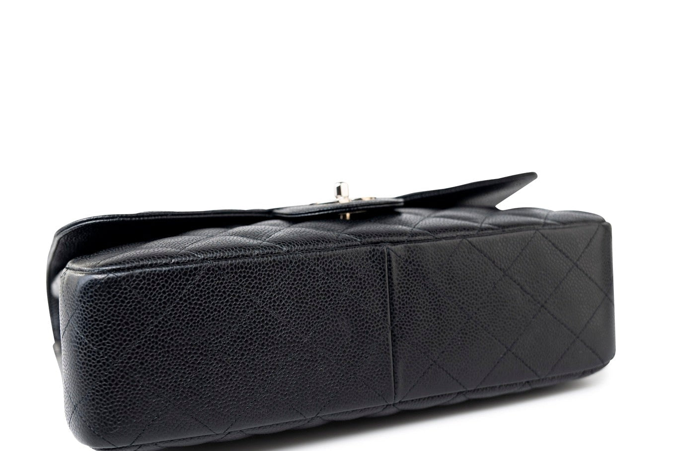 CHANEL Handbag Black Caviar Quilted Jumbo Single Flap Silver Hardware - Redeluxe