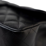 CHANEL Handbag Black Caviar Quilted Jumbo Single Flap Silver Hardware - Redeluxe