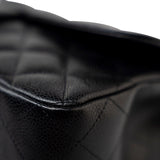CHANEL Handbag Black Caviar Quilted Jumbo Single Flap Silver Hardware - Redeluxe