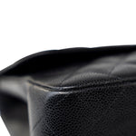 CHANEL Handbag Black Caviar Quilted Jumbo Single Flap Silver Hardware - Redeluxe