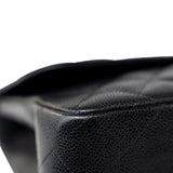 CHANEL Handbag Black Caviar Quilted Jumbo Single Flap Silver Hardware - Redeluxe