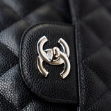 CHANEL Handbag Black Caviar Quilted Jumbo Single Flap Silver Hardware - Redeluxe
