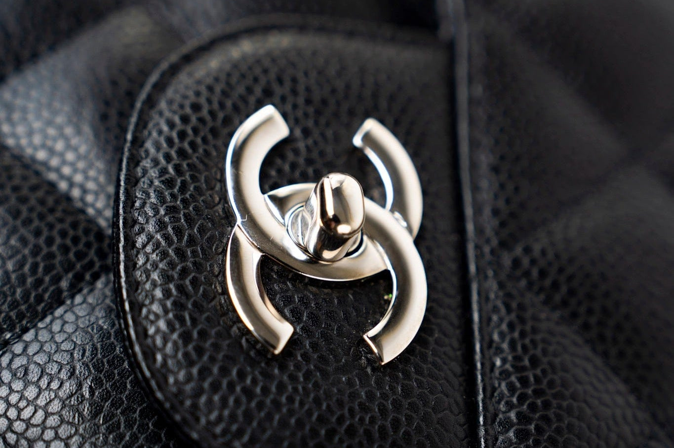 CHANEL Handbag Black Caviar Quilted Jumbo Single Flap Silver Hardware - Redeluxe