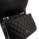 CHANEL Handbag Black Caviar Quilted Jumbo Single Flap Silver Hardware - Redeluxe