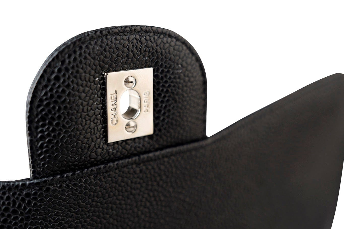 CHANEL Handbag Black Caviar Quilted Jumbo Single Flap Silver Hardware - Redeluxe