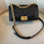 CHANEL Handbag Black Caviar Quilted Old Medium Boy Bag AGHW - Redeluxe
