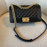 CHANEL Handbag Black Caviar Quilted Old Medium Boy Bag AGHW - Redeluxe
