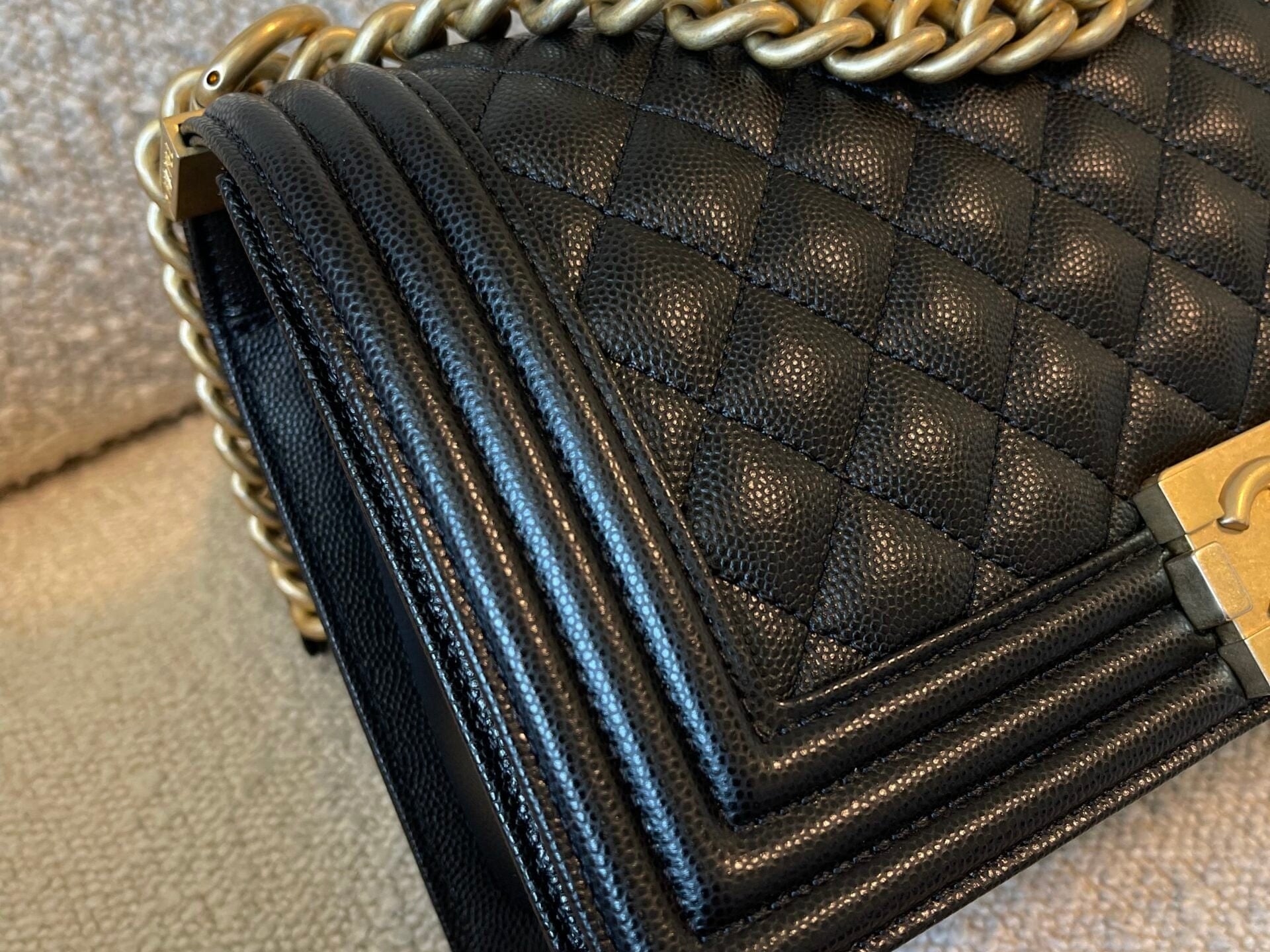 CHANEL Handbag Black Caviar Quilted Old Medium Boy Bag AGHW - Redeluxe