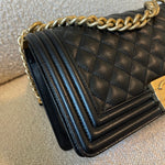 CHANEL Handbag Black Caviar Quilted Old Medium Boy Bag AGHW - Redeluxe