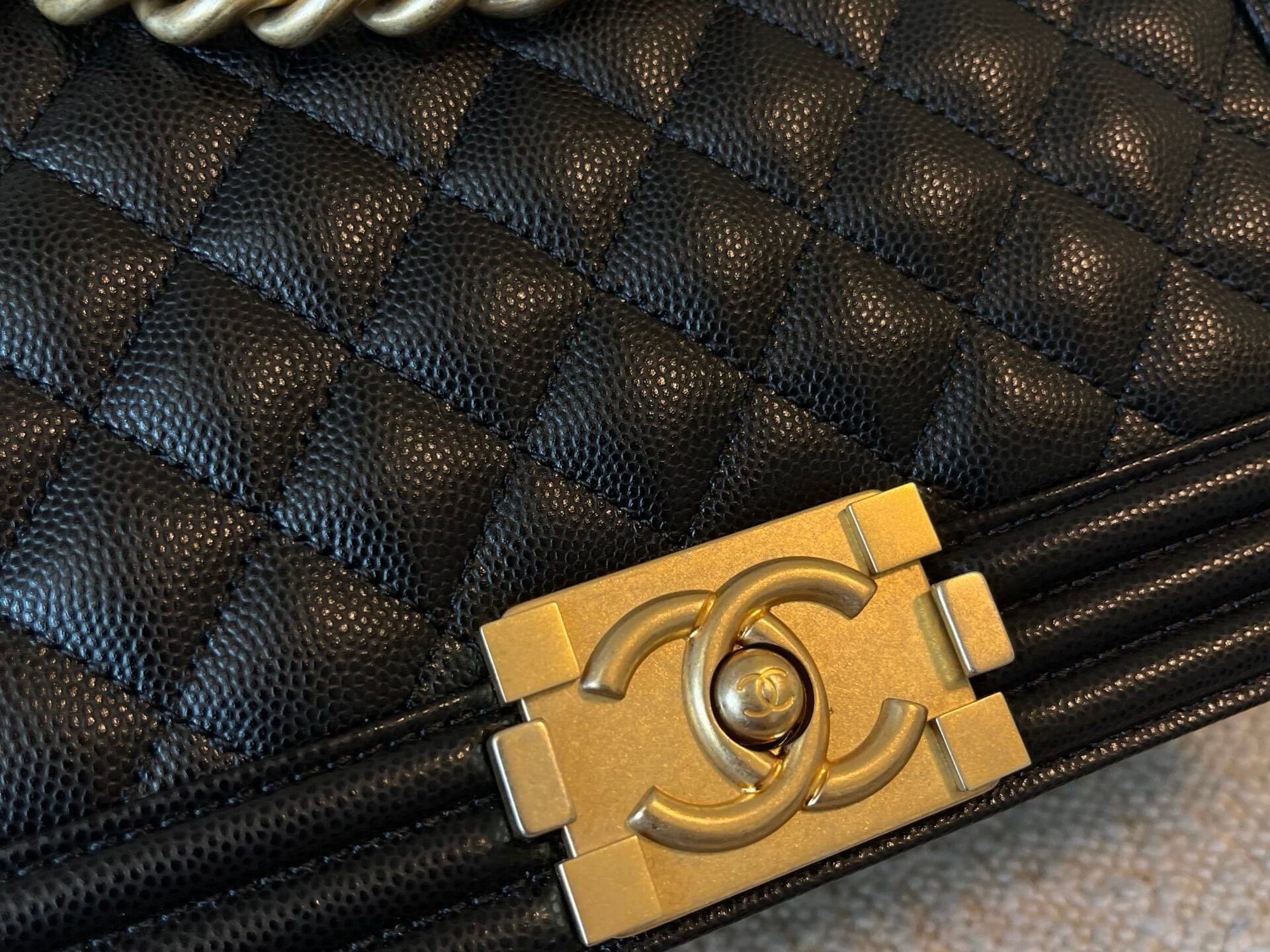 CHANEL Handbag Black Caviar Quilted Old Medium Boy Bag AGHW - Redeluxe