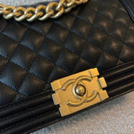 CHANEL Handbag Black Caviar Quilted Old Medium Boy Bag AGHW - Redeluxe