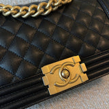 CHANEL Handbag Black Caviar Quilted Old Medium Boy Bag AGHW - Redeluxe