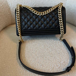 CHANEL Handbag Black Caviar Quilted Old Medium Boy Bag AGHW - Redeluxe