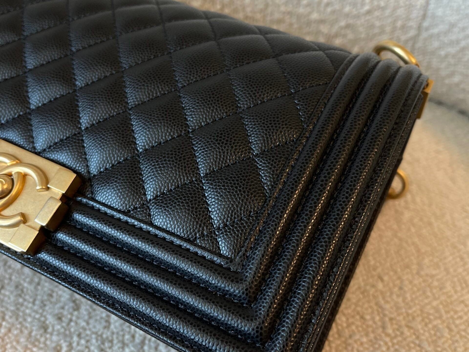 CHANEL Handbag Black Caviar Quilted Old Medium Boy Bag AGHW - Redeluxe