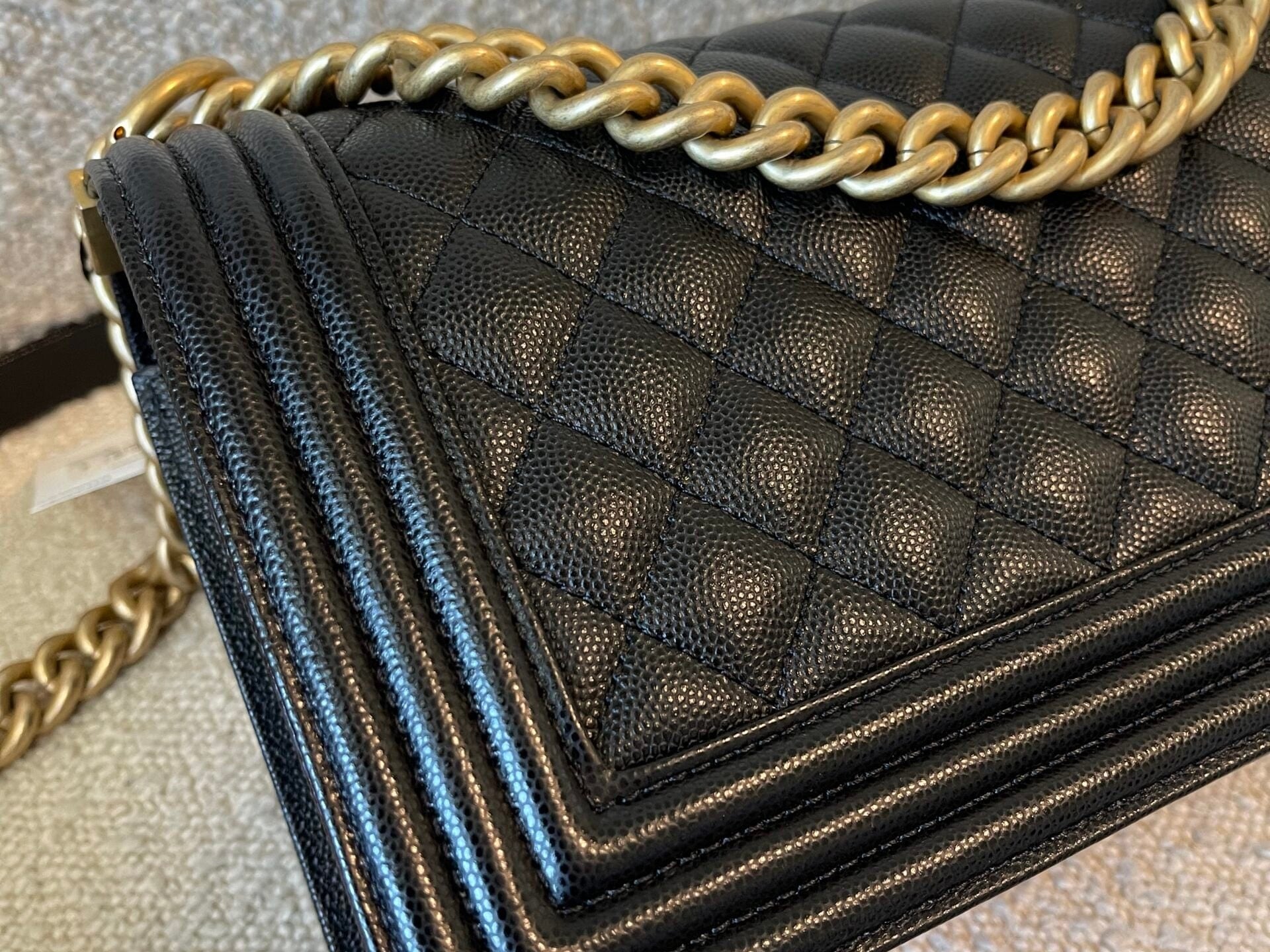 CHANEL Handbag Black Caviar Quilted Old Medium Boy Bag AGHW - Redeluxe