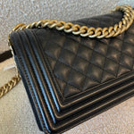 CHANEL Handbag Black Caviar Quilted Old Medium Boy Bag AGHW - Redeluxe