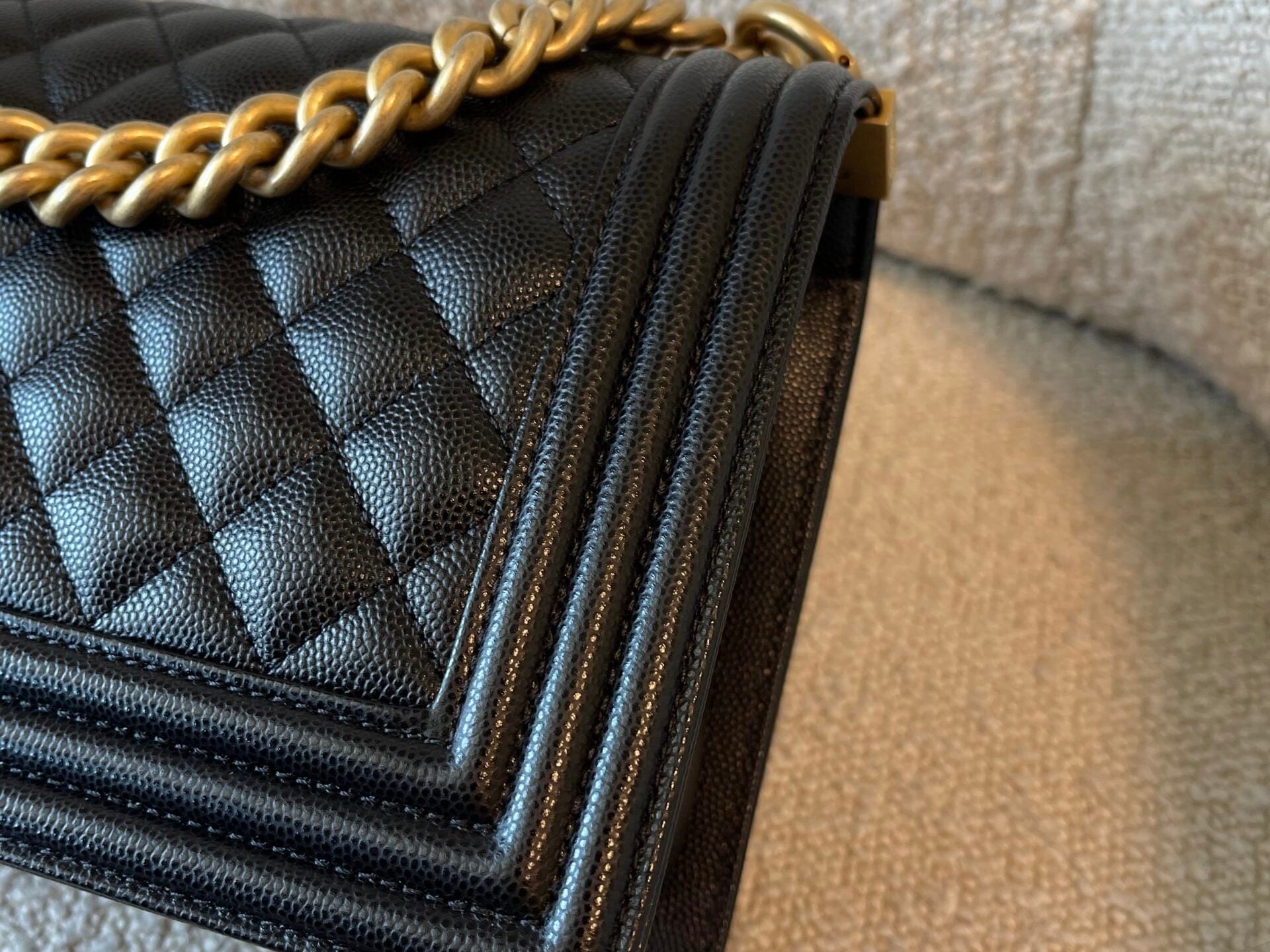 CHANEL Handbag Black Caviar Quilted Old Medium Boy Bag AGHW - Redeluxe