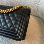 CHANEL Handbag Black Caviar Quilted Old Medium Boy Bag AGHW - Redeluxe