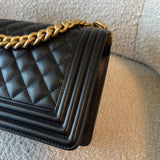 CHANEL Handbag Black Caviar Quilted Old Medium Boy Bag AGHW - Redeluxe