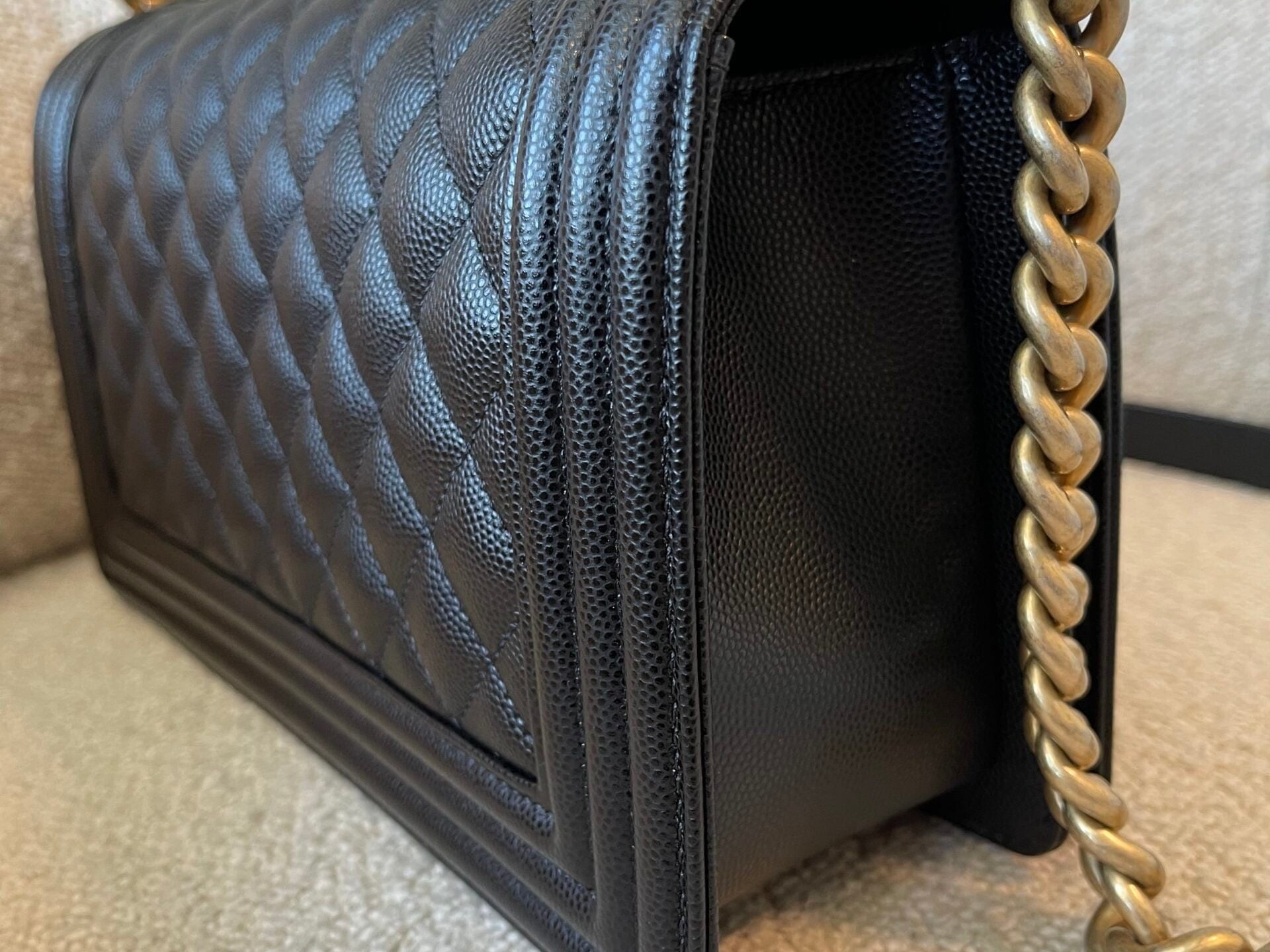 CHANEL Handbag Black Caviar Quilted Old Medium Boy Bag AGHW - Redeluxe