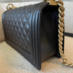 CHANEL Handbag Black Caviar Quilted Old Medium Boy Bag AGHW - Redeluxe