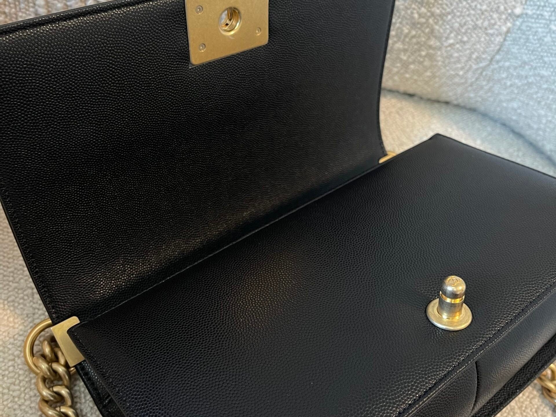 CHANEL Handbag Black Caviar Quilted Old Medium Boy Bag AGHW - Redeluxe