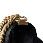 CHANEL Handbag Black Caviar Quilted Small Boy Bag Antique Gold Hardware - Redeluxe