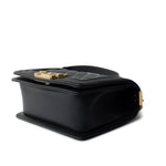 CHANEL Handbag Black Caviar Quilted Small Boy Bag Antique Gold Hardware - Redeluxe