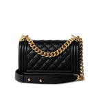 CHANEL Handbag Black Caviar Quilted Small Boy Bag Antique Gold Hardware - Redeluxe
