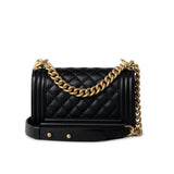 CHANEL Handbag Black Caviar Quilted Small Boy Bag Antique Gold Hardware - Redeluxe