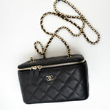 CHANEL Handbag Black Caviar Quilted Small Vanity Case LGHW - Redeluxe