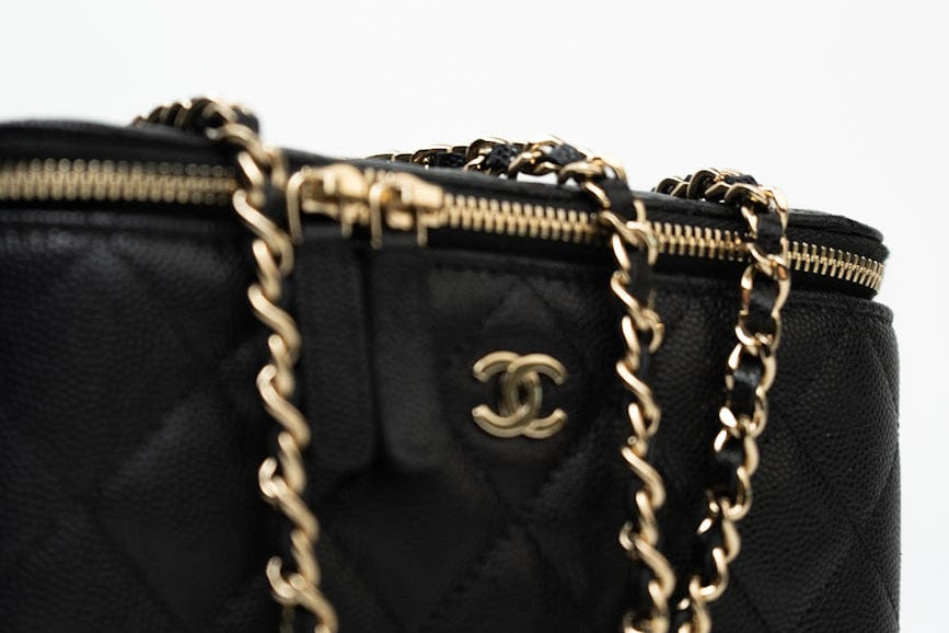 CHANEL Handbag Black Caviar Quilted Small Vanity Case LGHW - Redeluxe