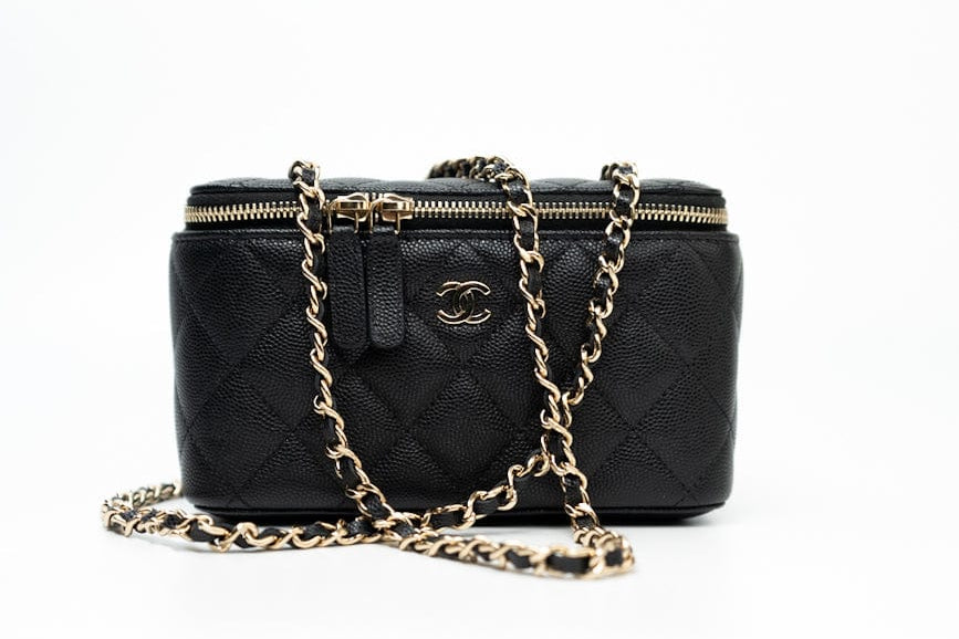 CHANEL Handbag Black Caviar Quilted Small Vanity Case LGHW - Redeluxe