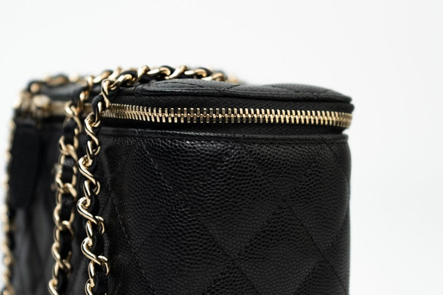 CHANEL Handbag Black Caviar Quilted Small Vanity Case LGHW - Redeluxe