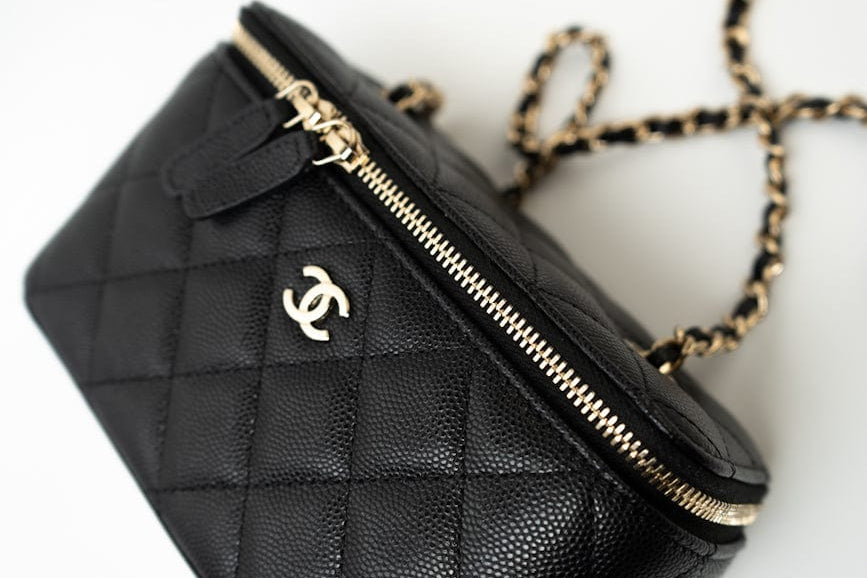 CHANEL Handbag Black Caviar Quilted Small Vanity Case LGHW - Redeluxe