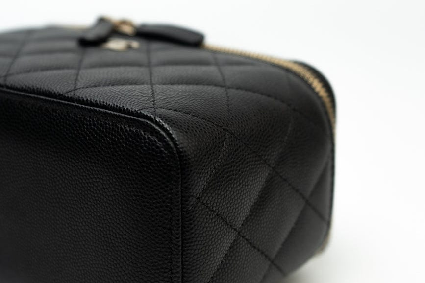 CHANEL Handbag Black Caviar Quilted Small Vanity Case LGHW - Redeluxe