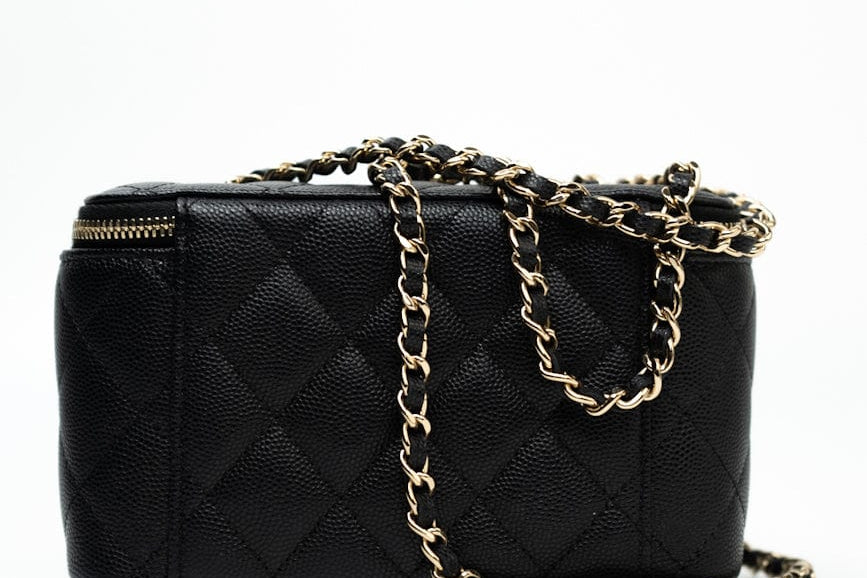 CHANEL Handbag Black Caviar Quilted Small Vanity Case LGHW - Redeluxe