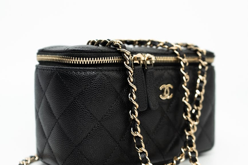 CHANEL Handbag Black Caviar Quilted Small Vanity Case LGHW - Redeluxe