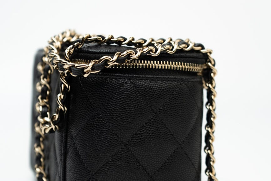 CHANEL Handbag Black Caviar Quilted Small Vanity Case LGHW - Redeluxe